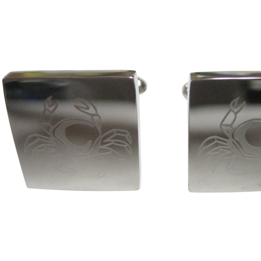 Silver Toned Square Etched Crab Cufflinks